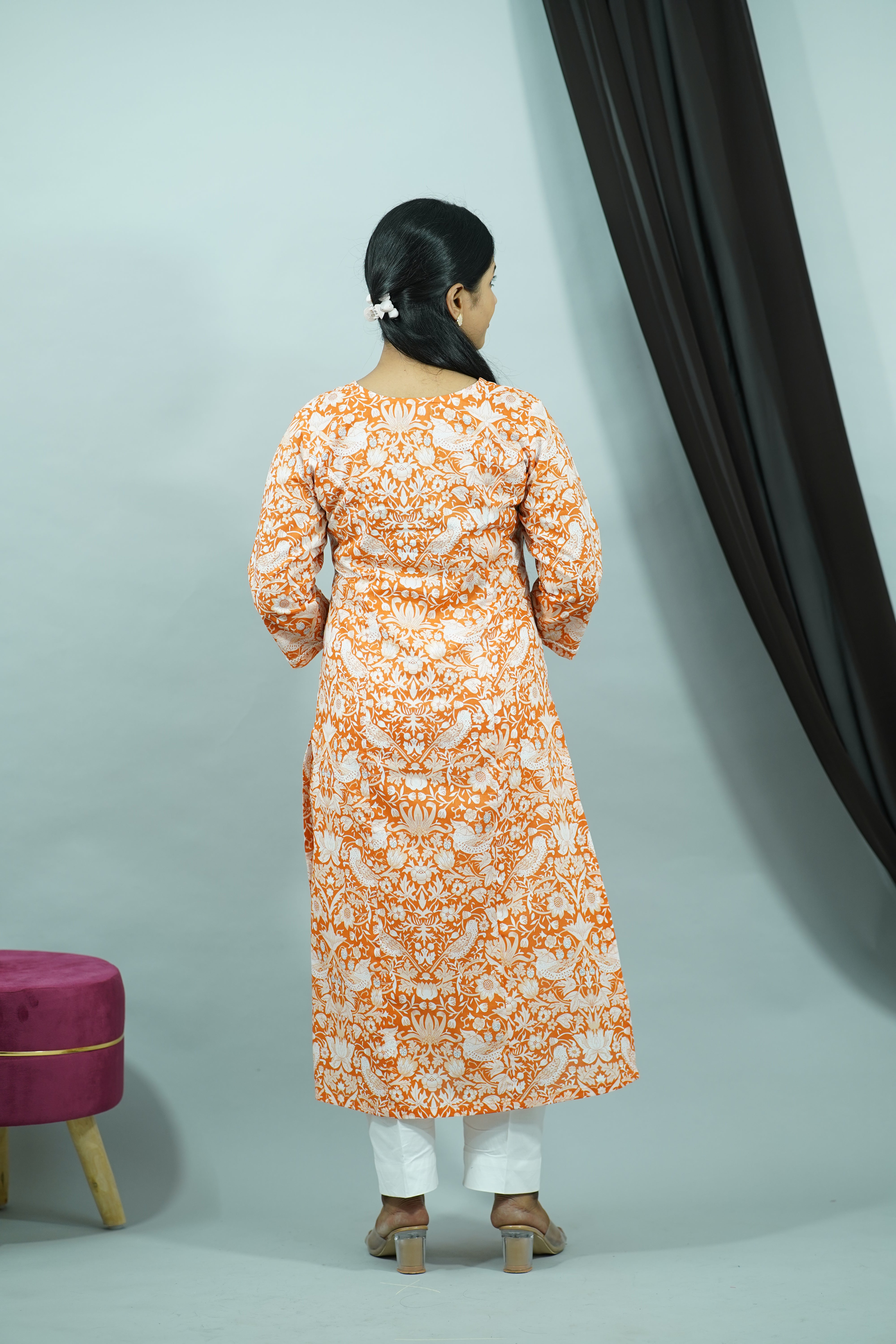 Orange Cambric Princess Cut Kurti