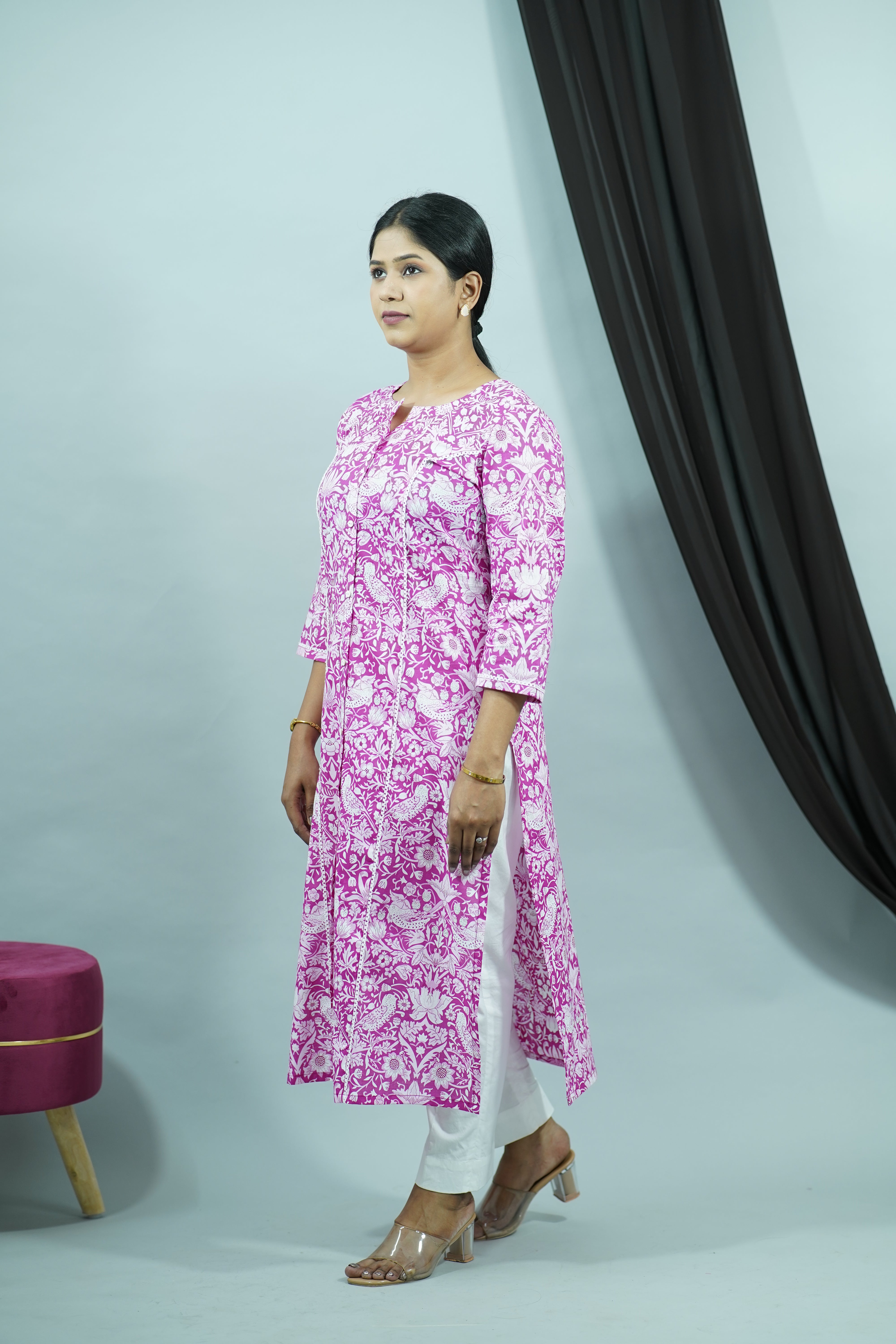 Pink Cambric Princess Cut Kurti