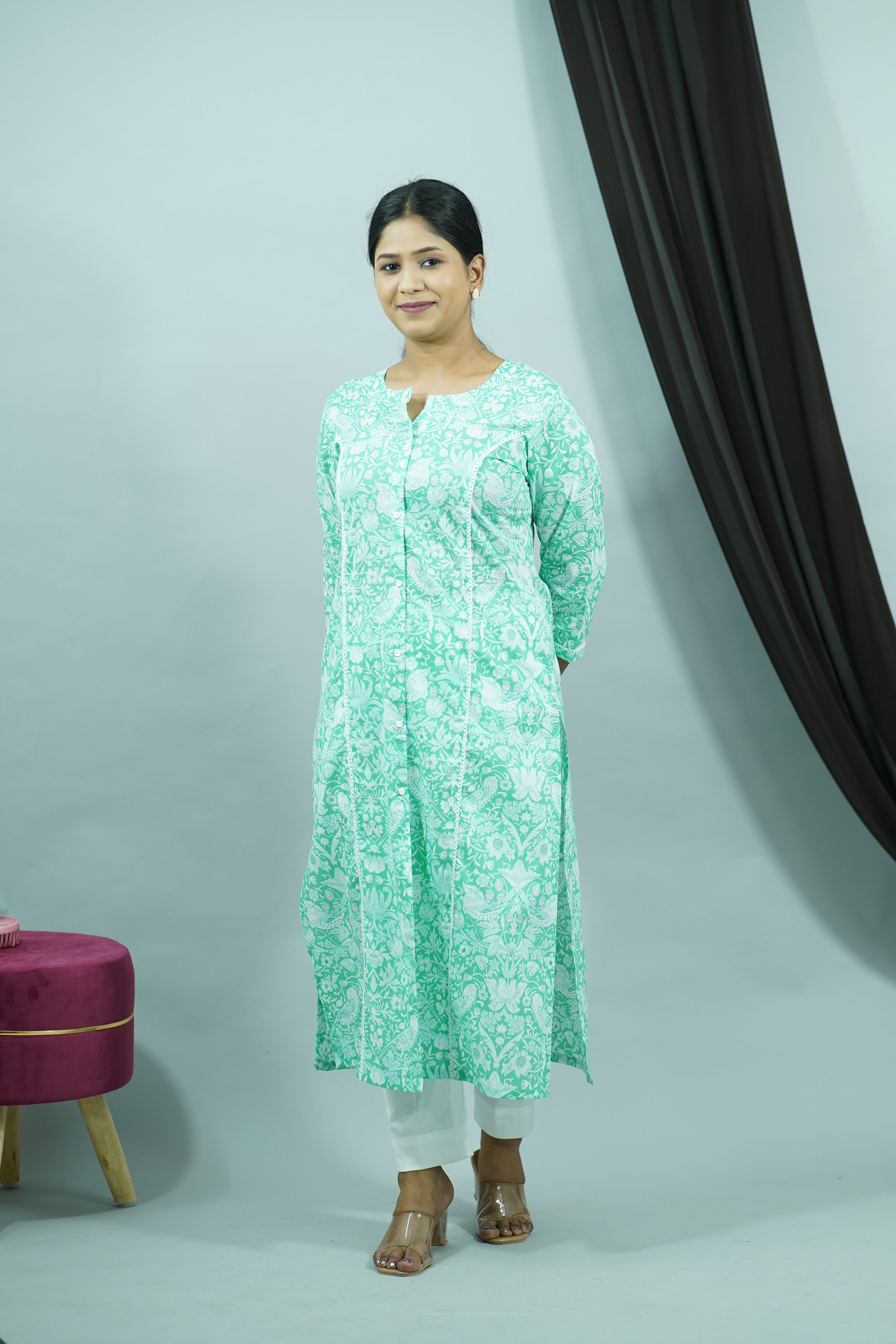 Green Cambric Princess Cut Kurti