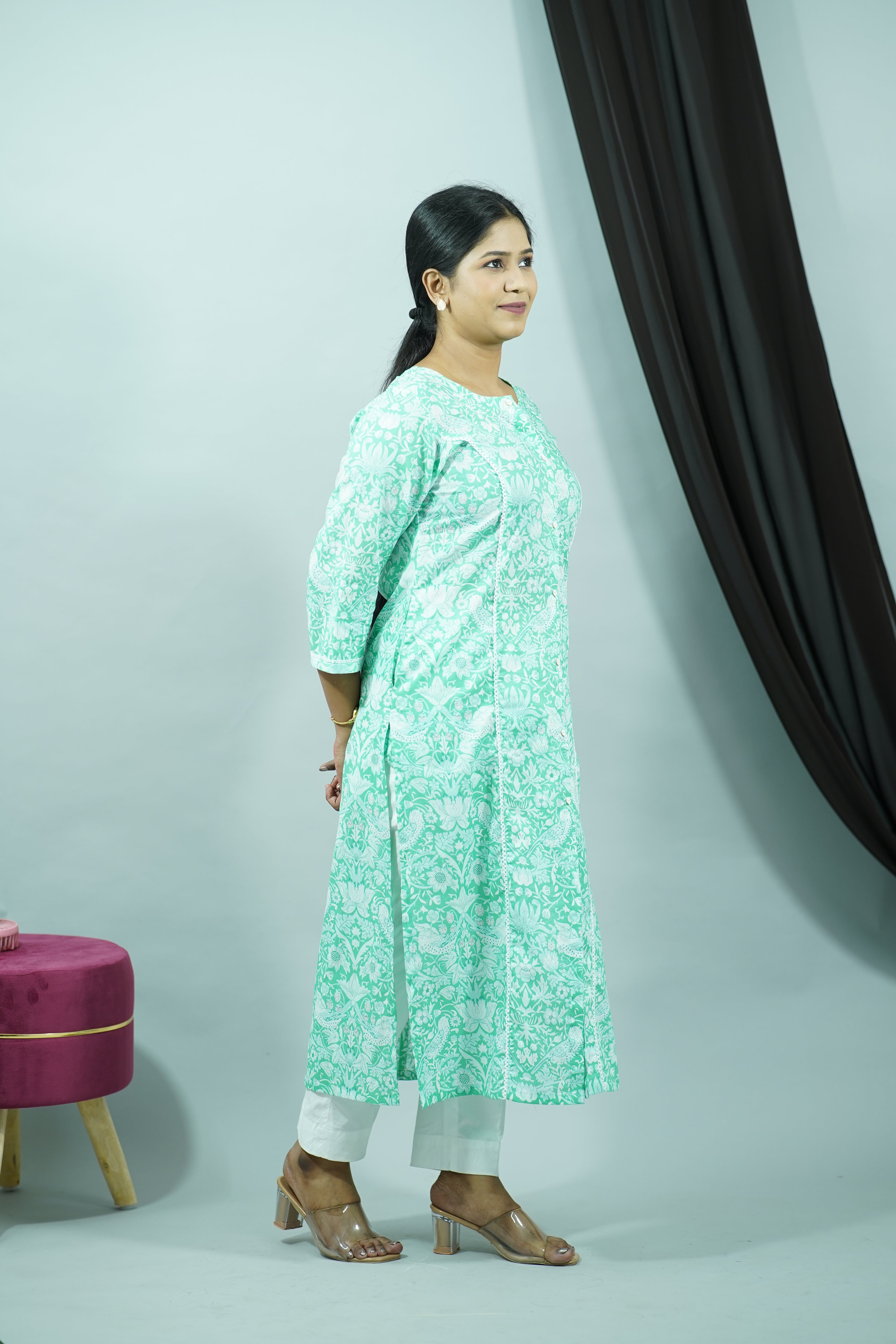 Green Cambric Princess Cut Kurti