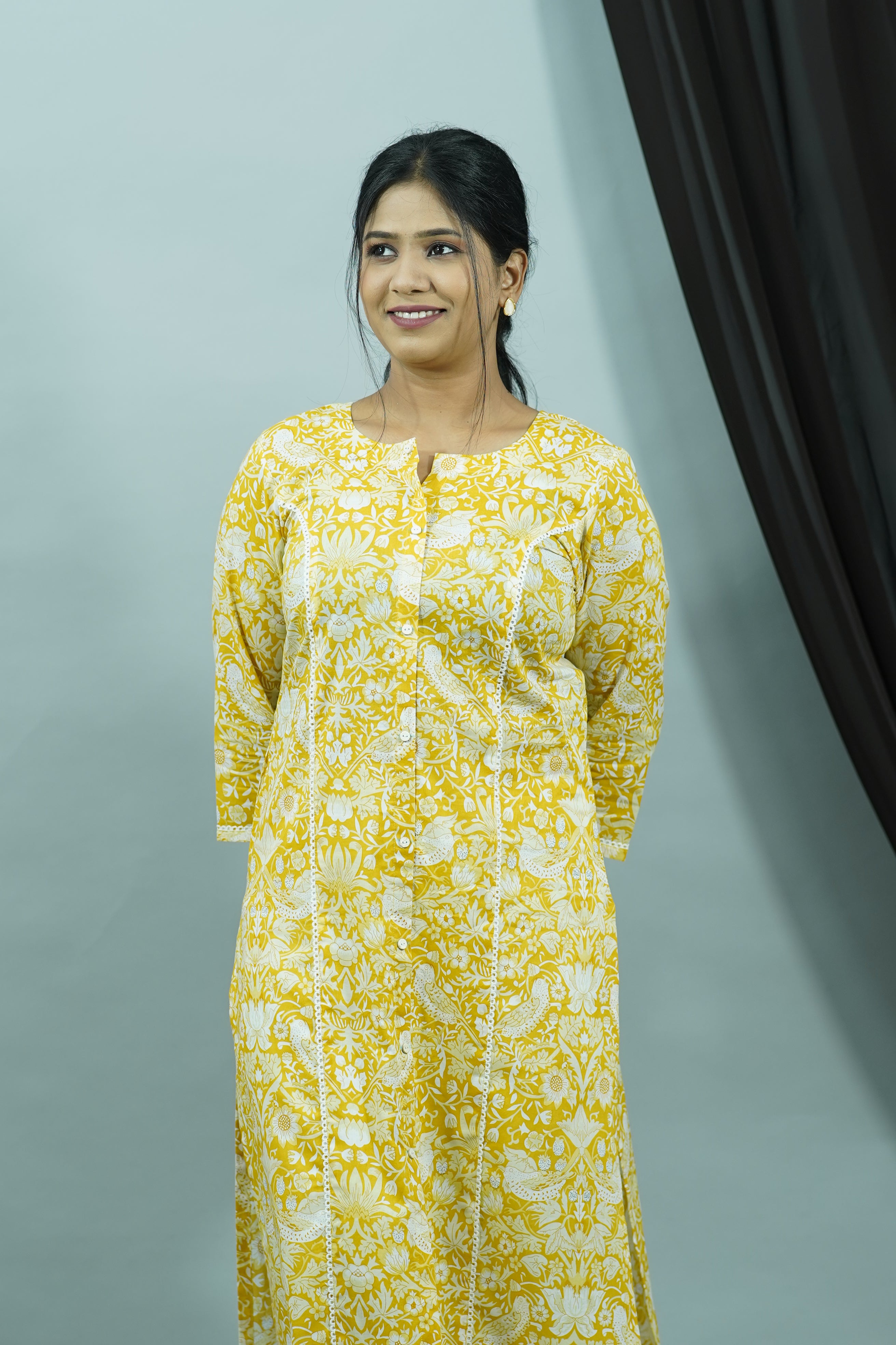 Yellow Cambric Princess Cut Kurti