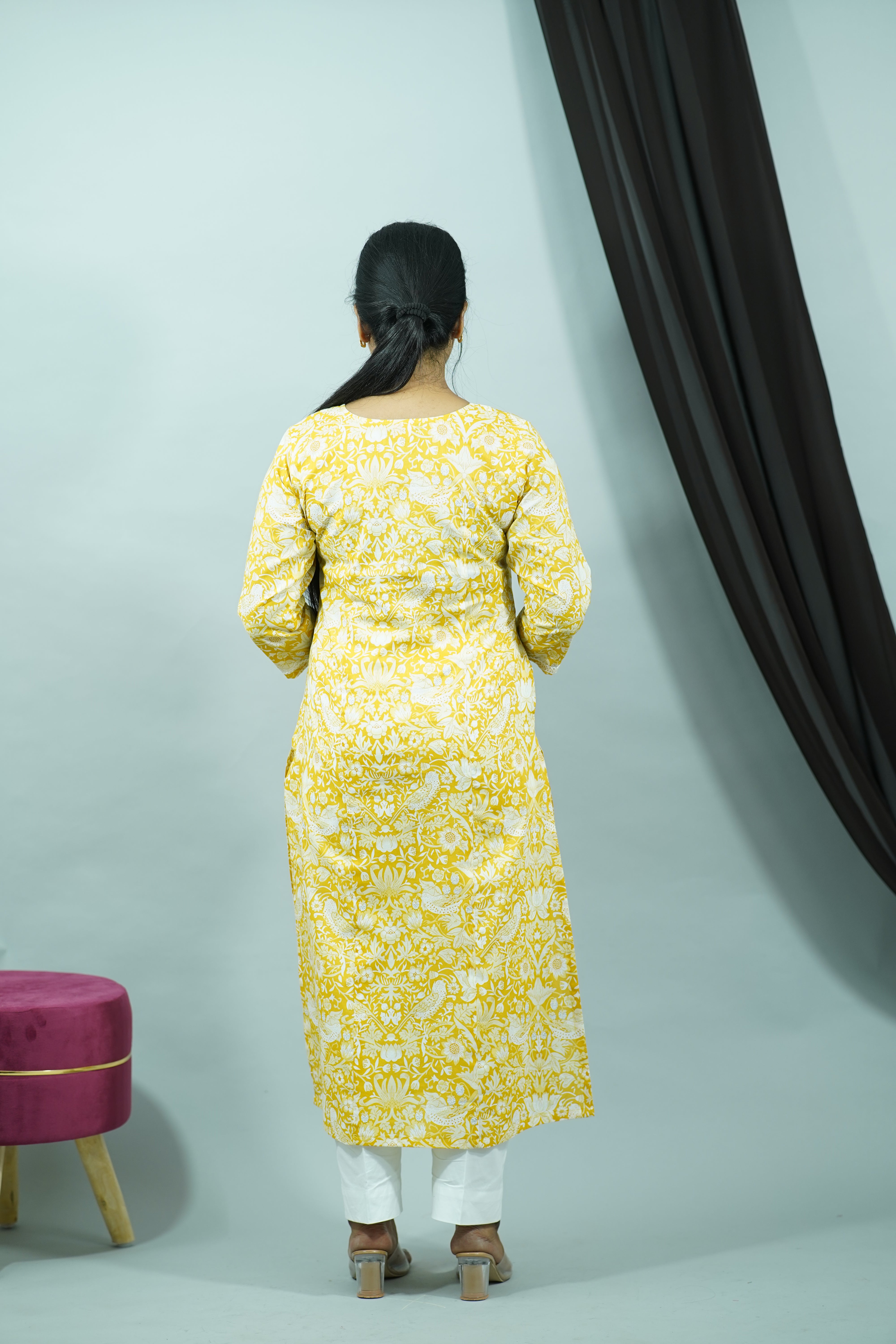 Yellow Cambric Princess Cut Kurti