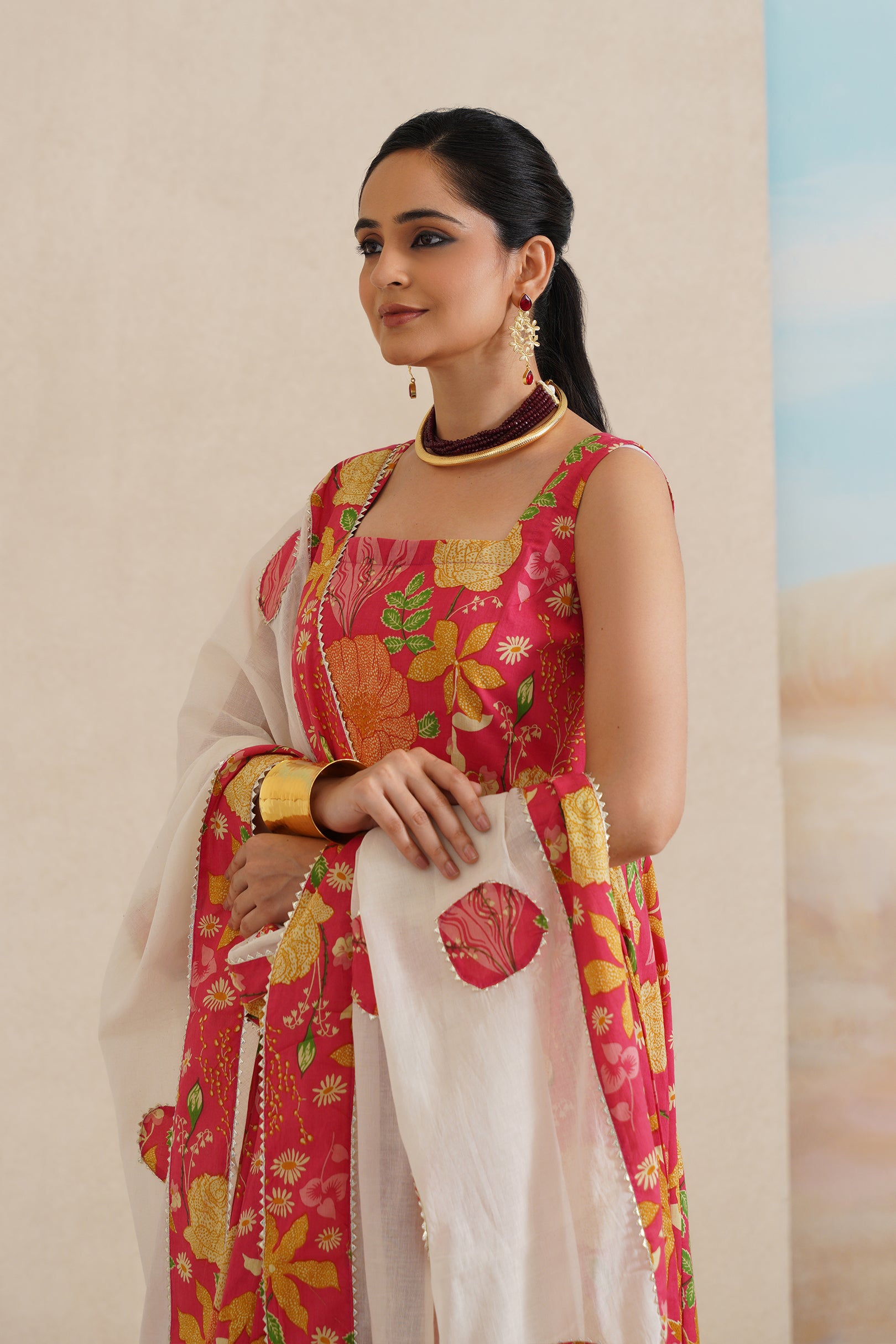 Anarkali Cotton Suit in Cambric with Dupatta