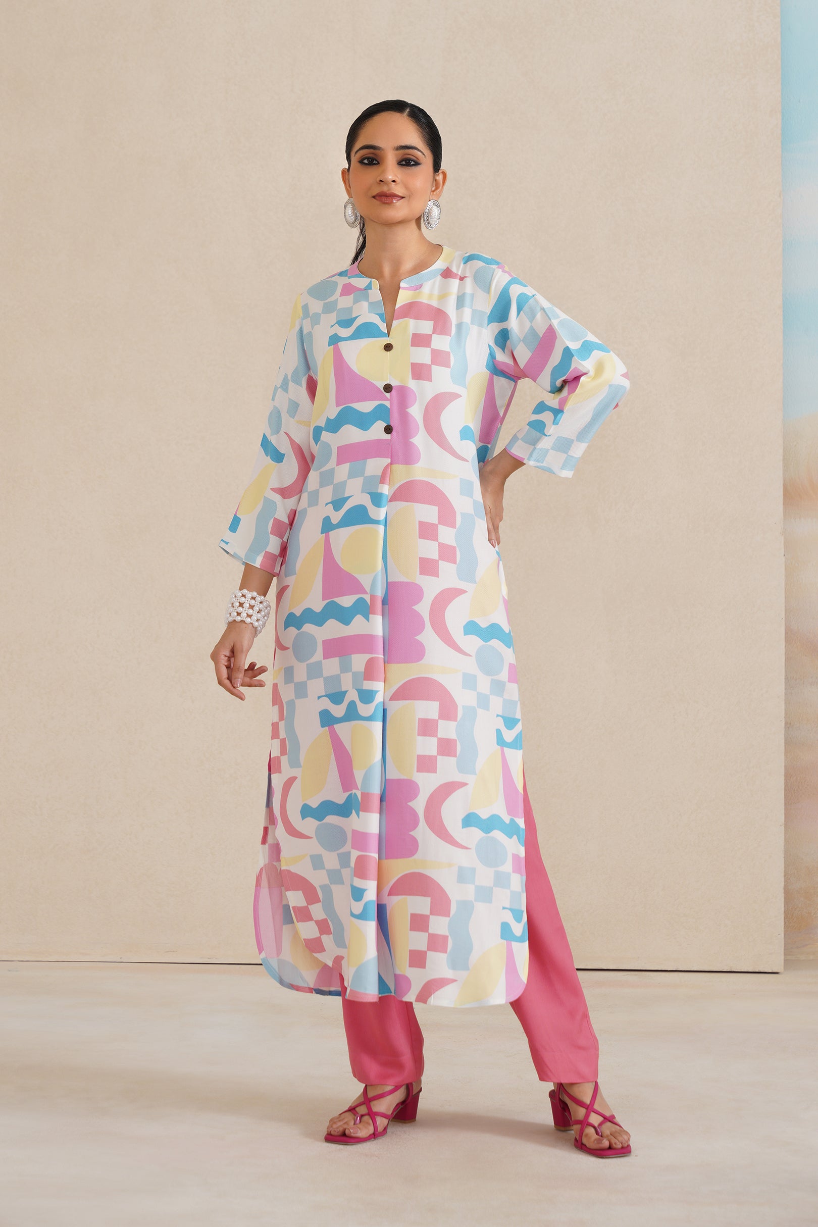 Chinese Collar Kurti Dobi Fabric