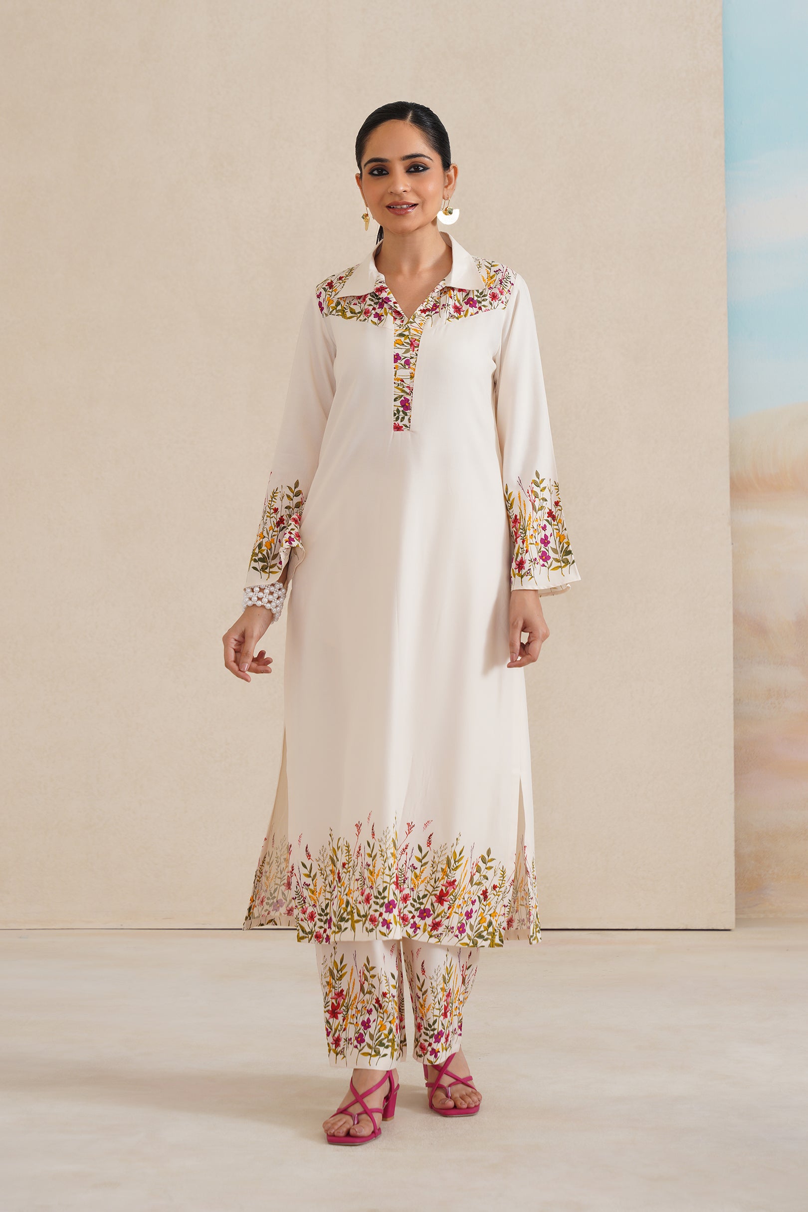 Shirt Collar Kurti Set