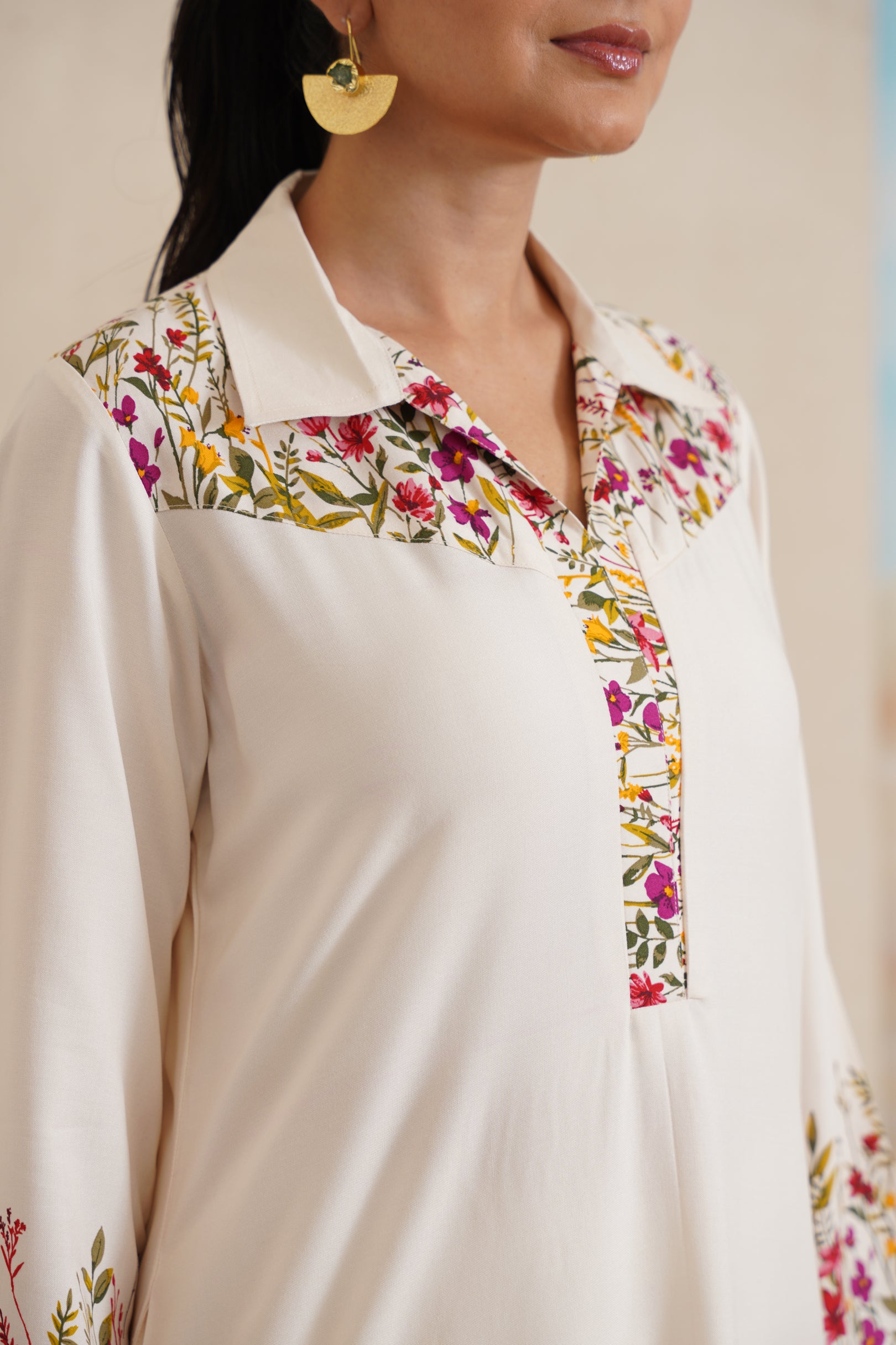 Shirt Collar Kurti Set