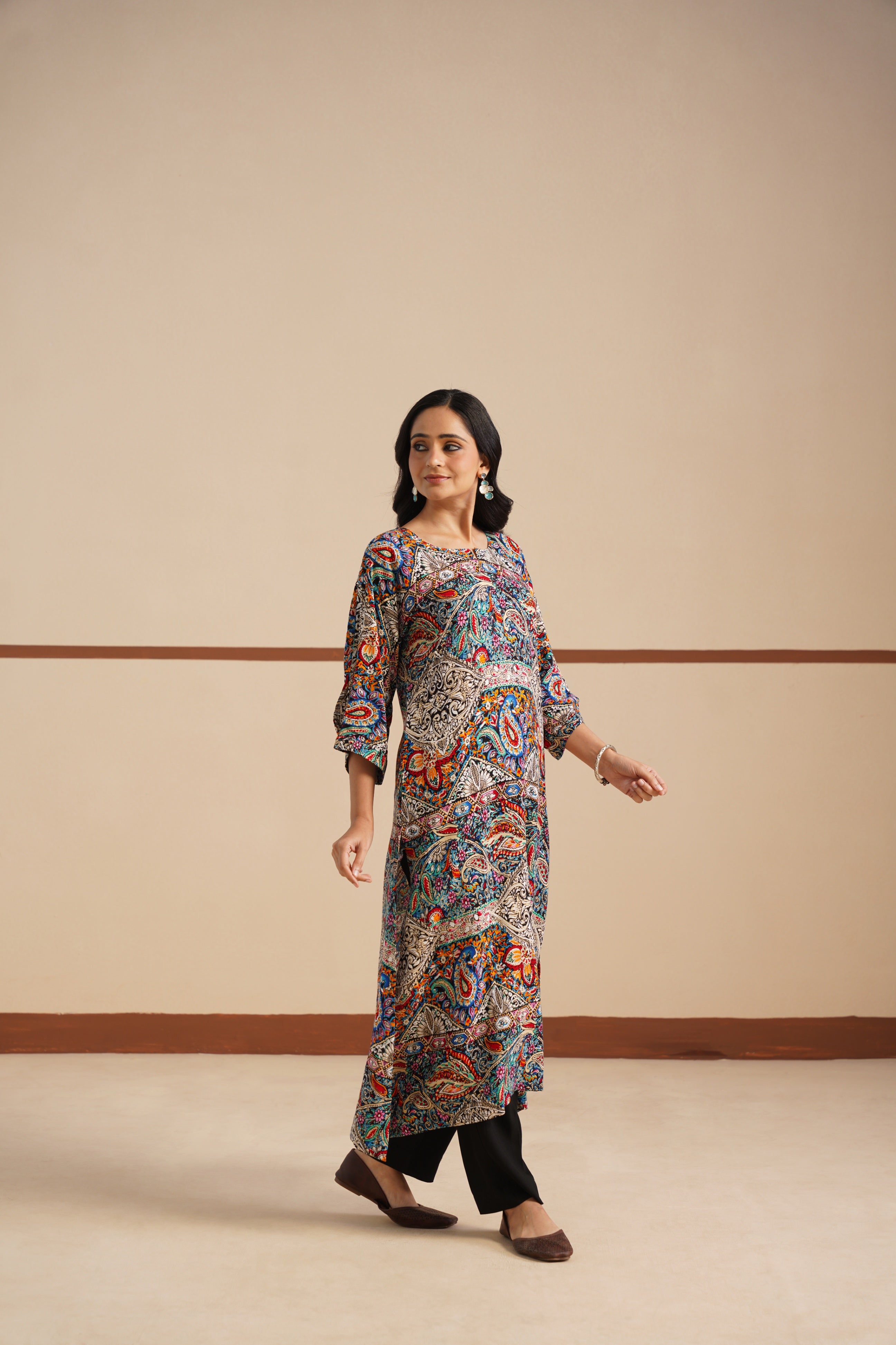 Multicolor Broadneck Rayon Kurti