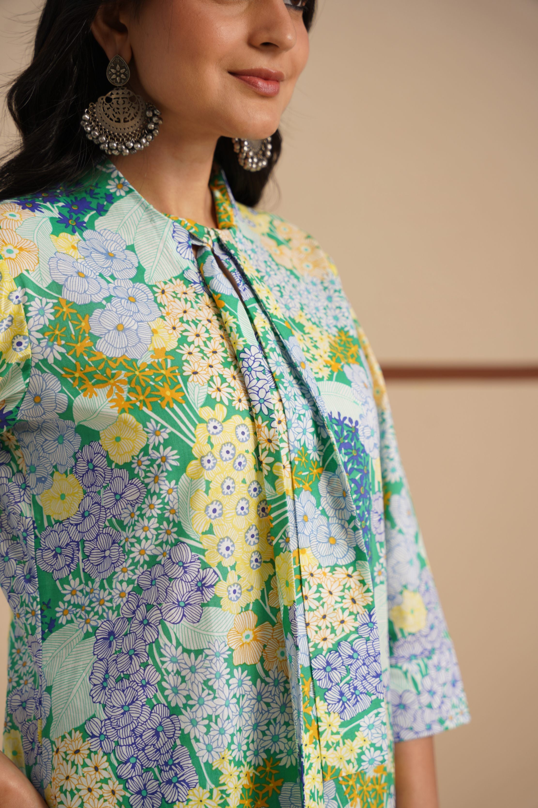 Cambric Kurti Set with Tie Neck