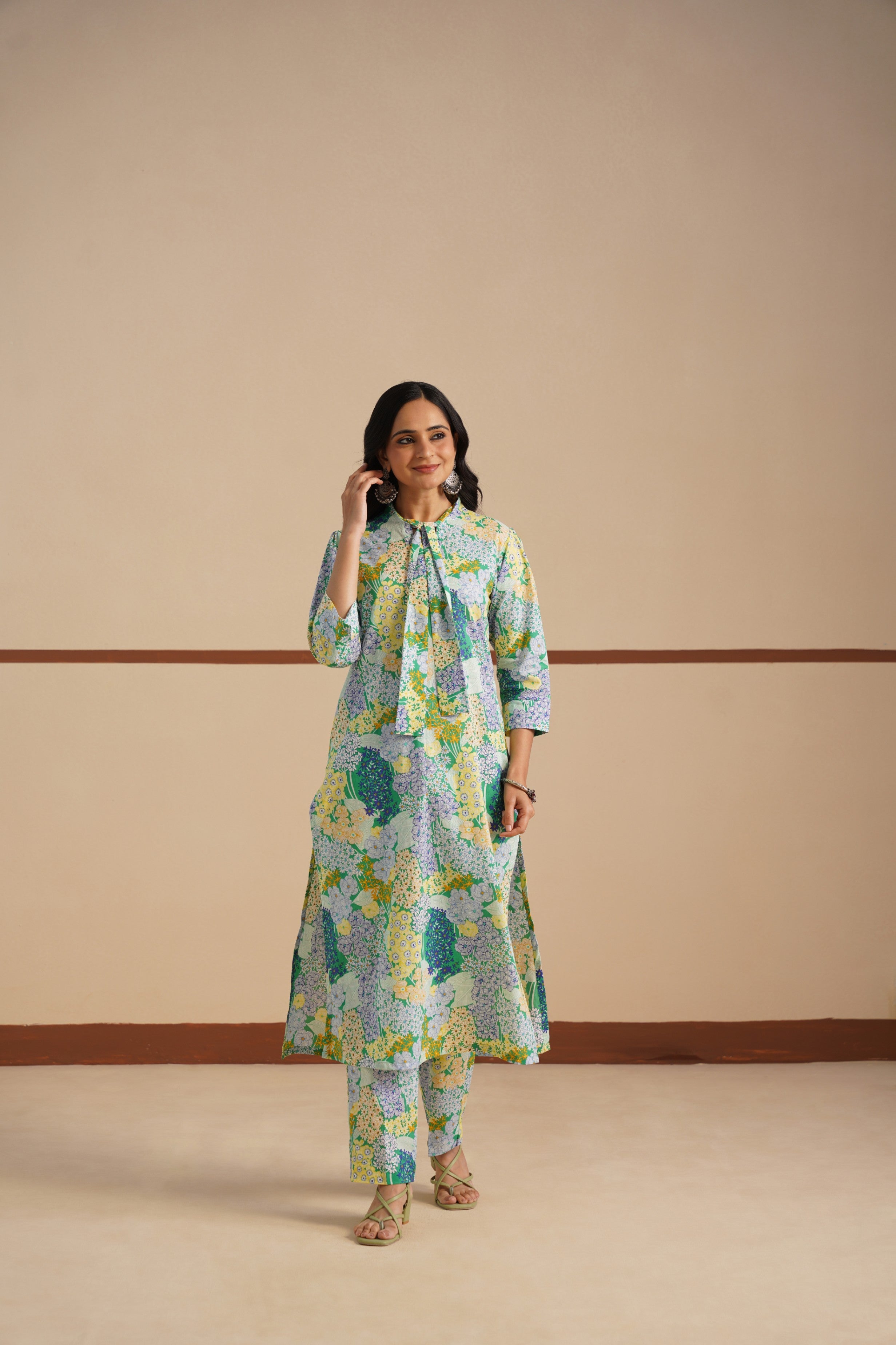 Cambric Kurti Set with Tie Neck