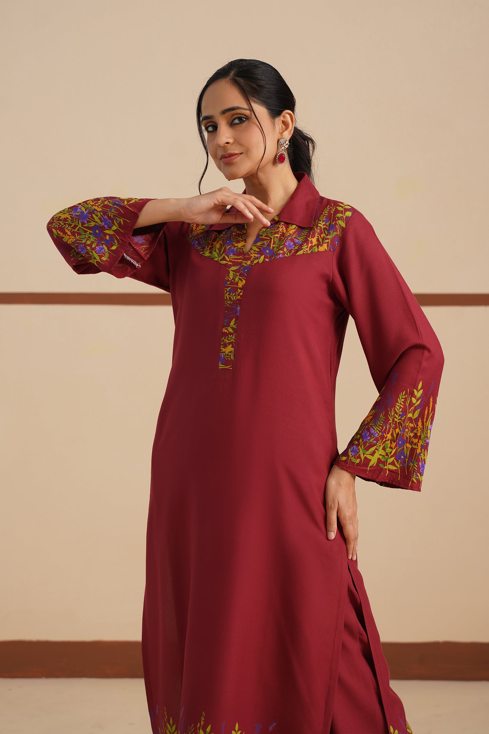 Shirt Collar Kurti Set