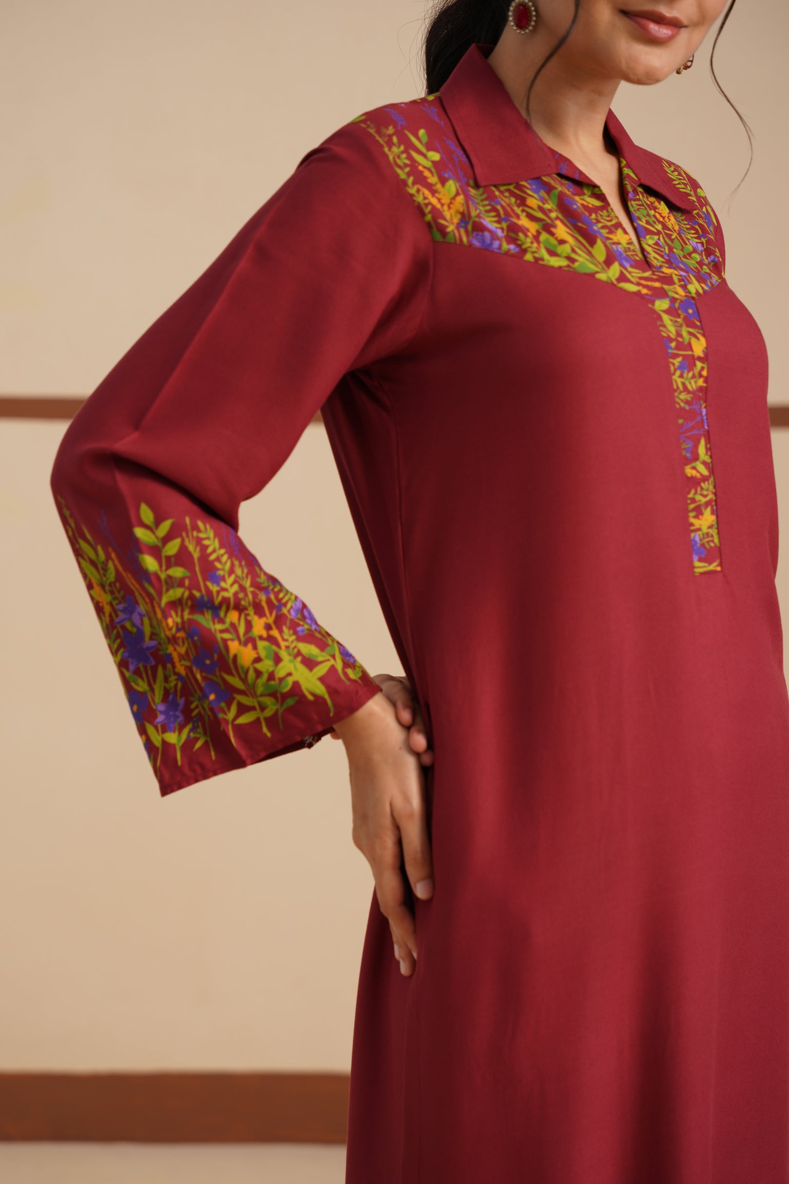 Shirt Collar Kurti Set