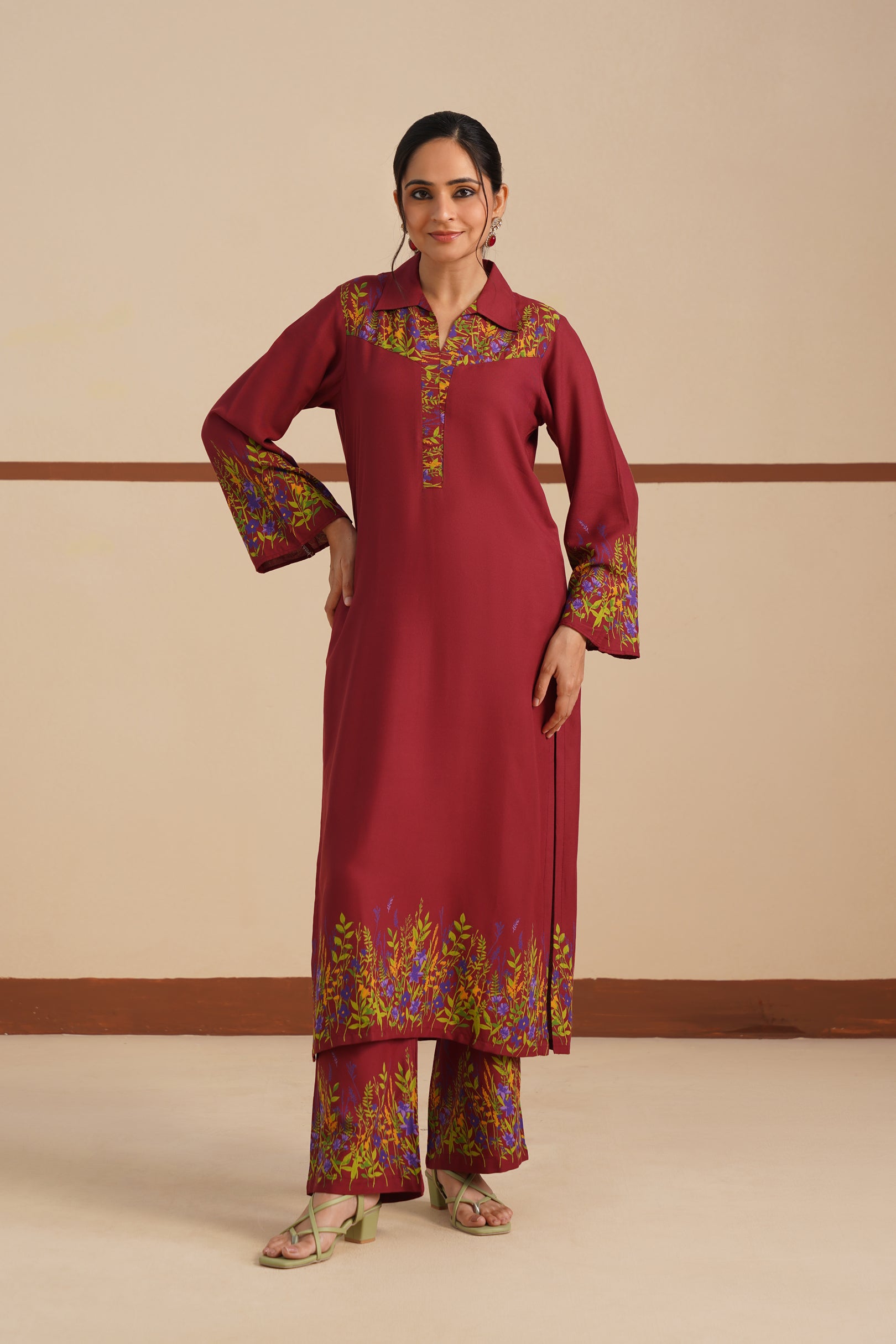 Shirt Collar Kurti Set