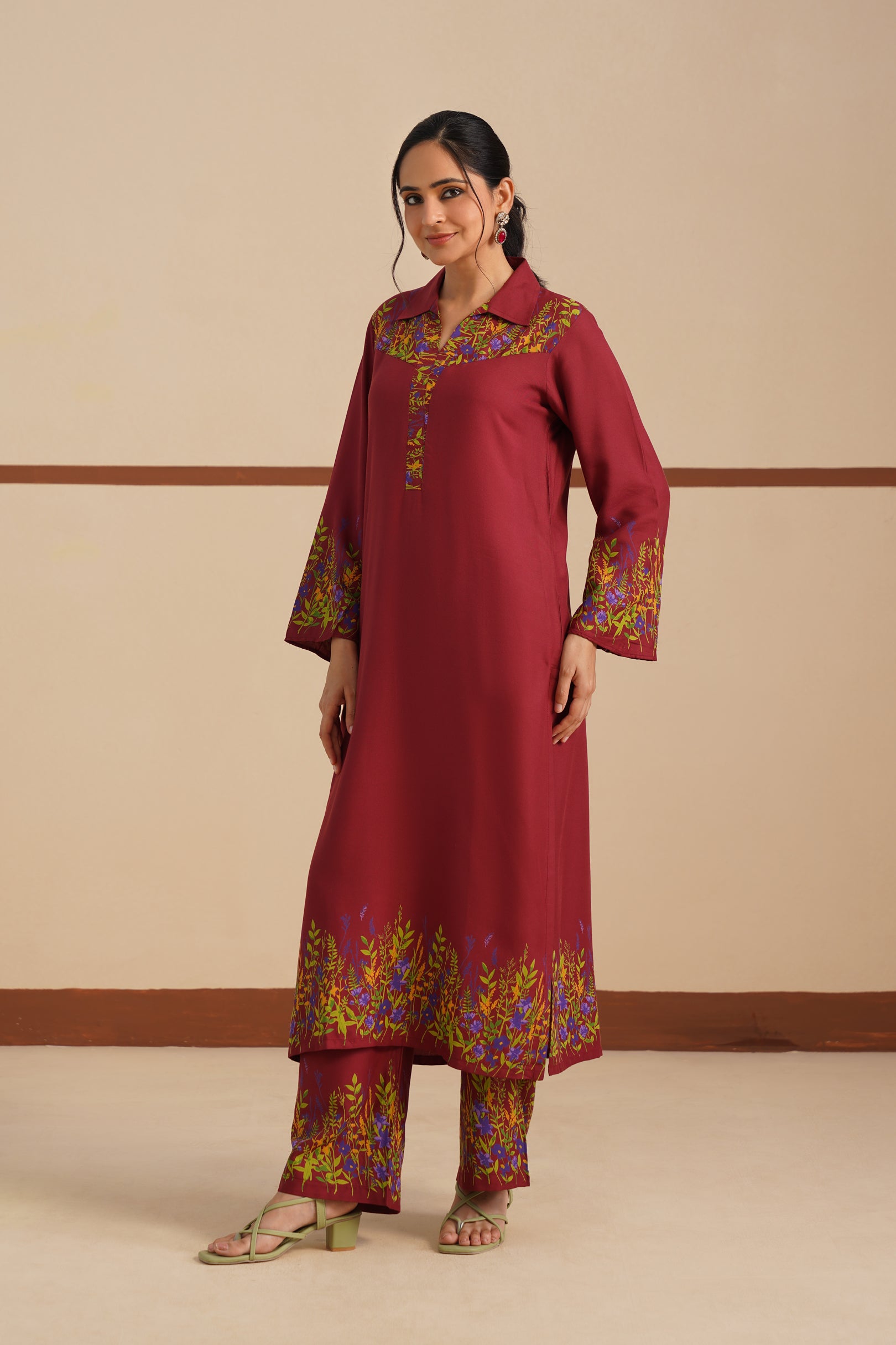 Shirt Collar Kurti Set