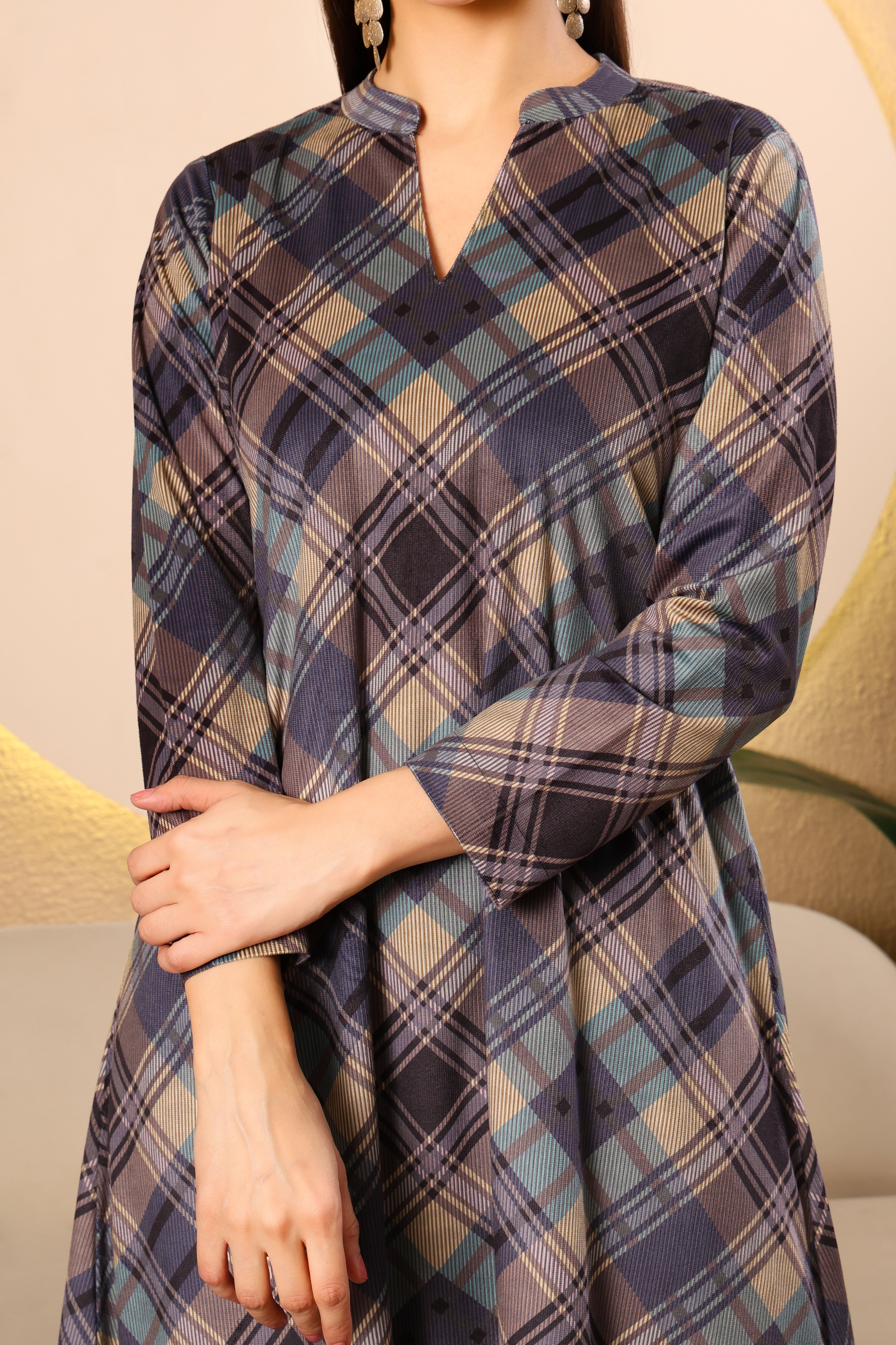 Cotrise Premium Checked A-Line Kurta Set