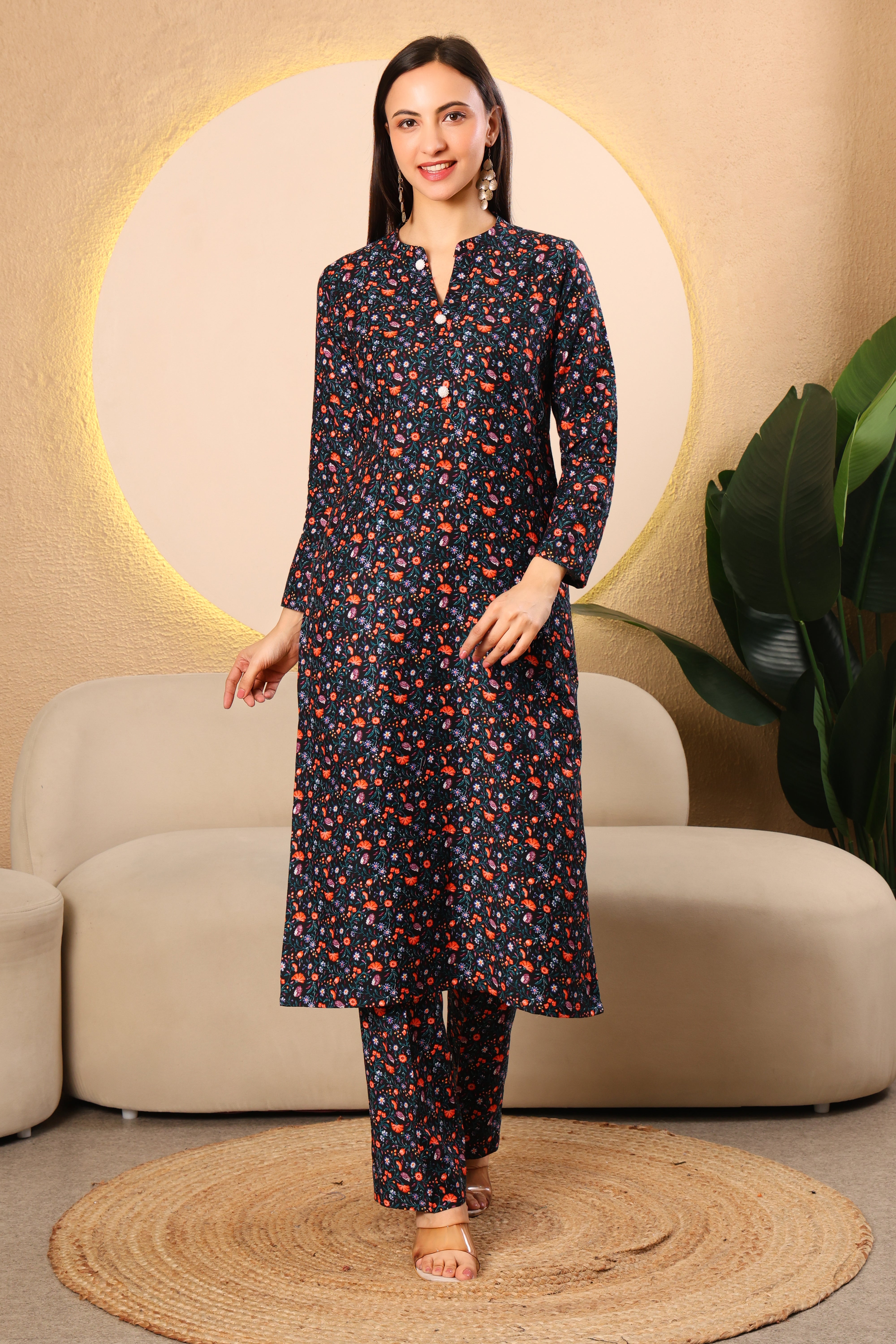 Floral Charm Pashmina Winter Kurta Set