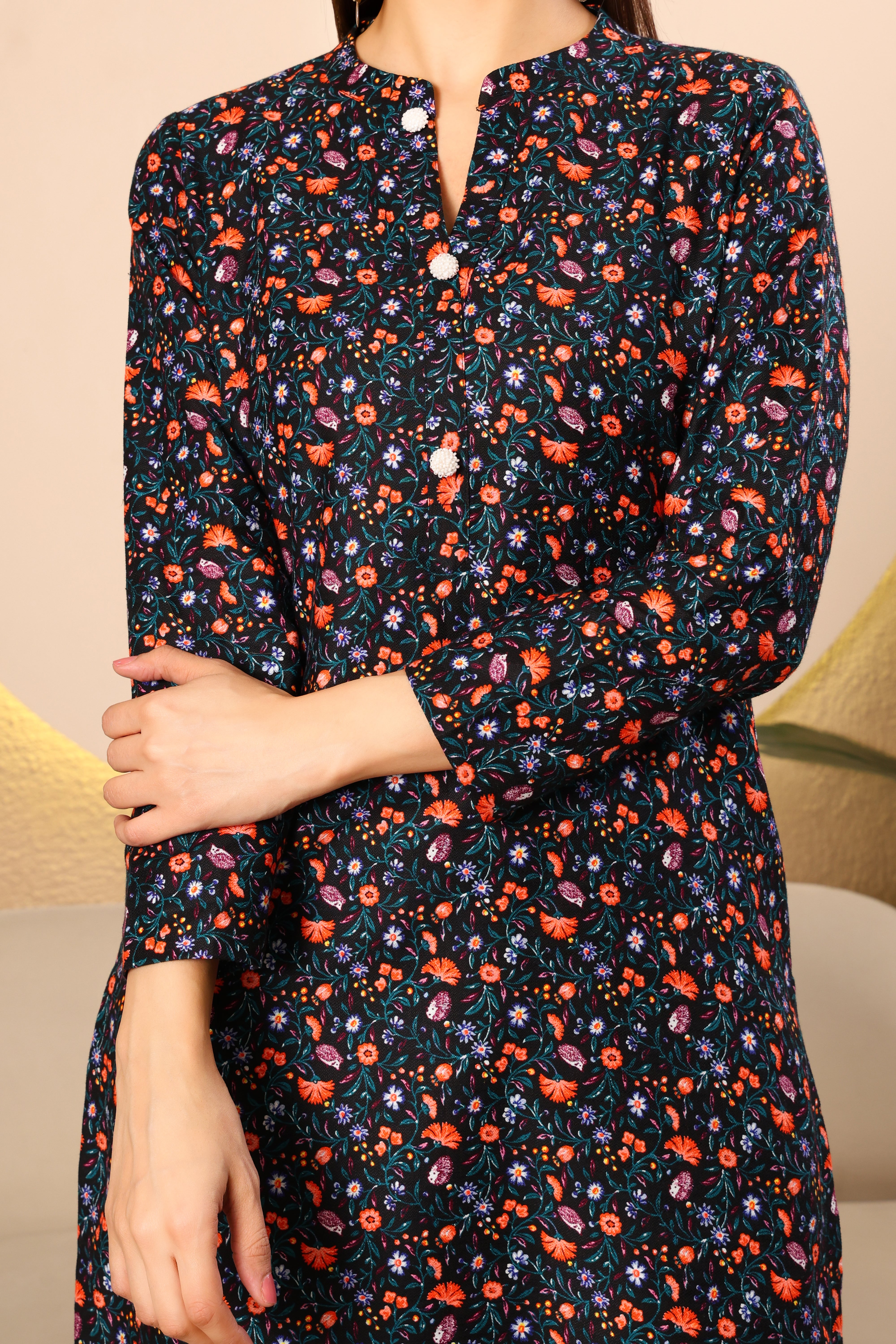Floral Charm Pashmina Winter Kurta Set