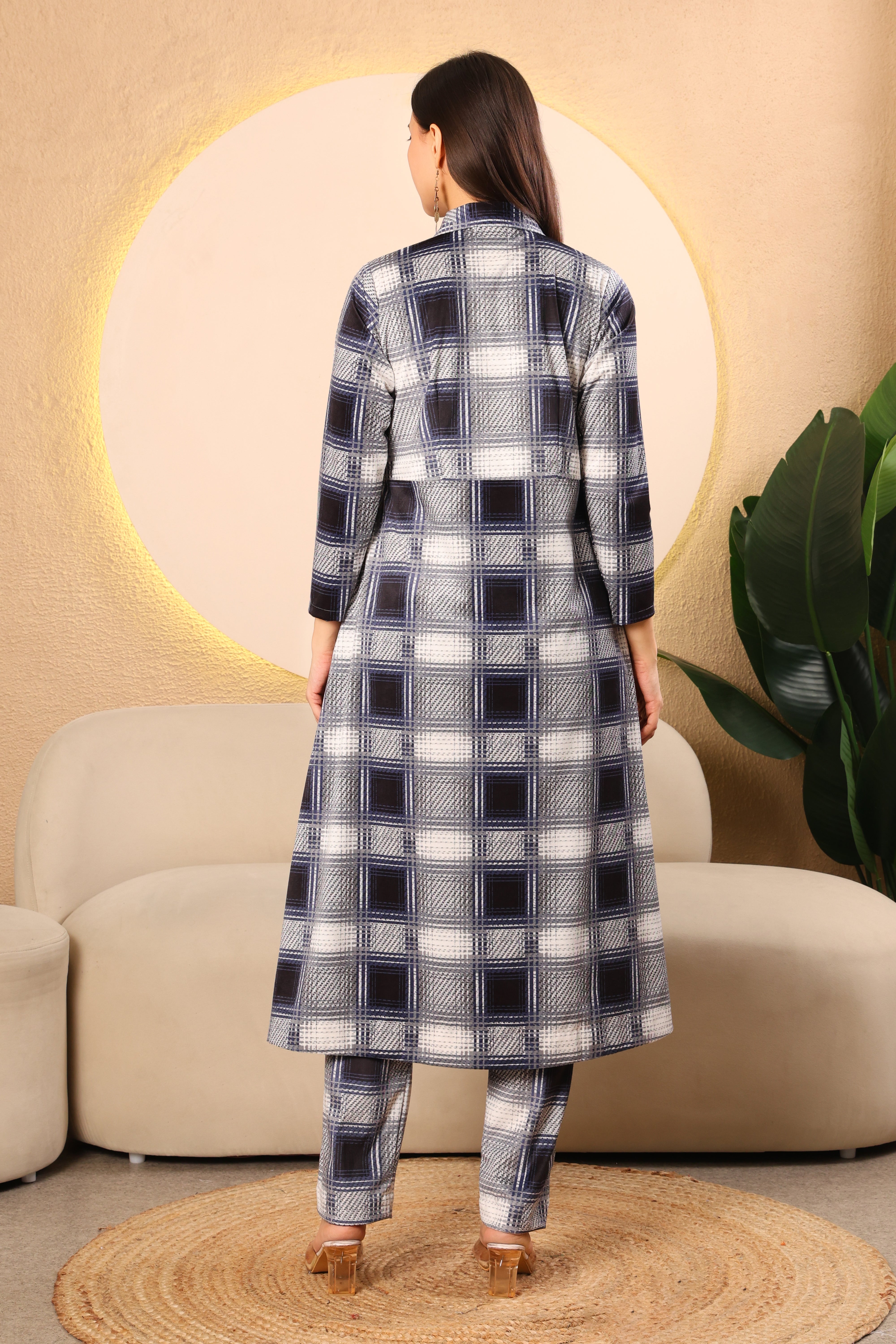 Black & Grey Checked Kurta Set