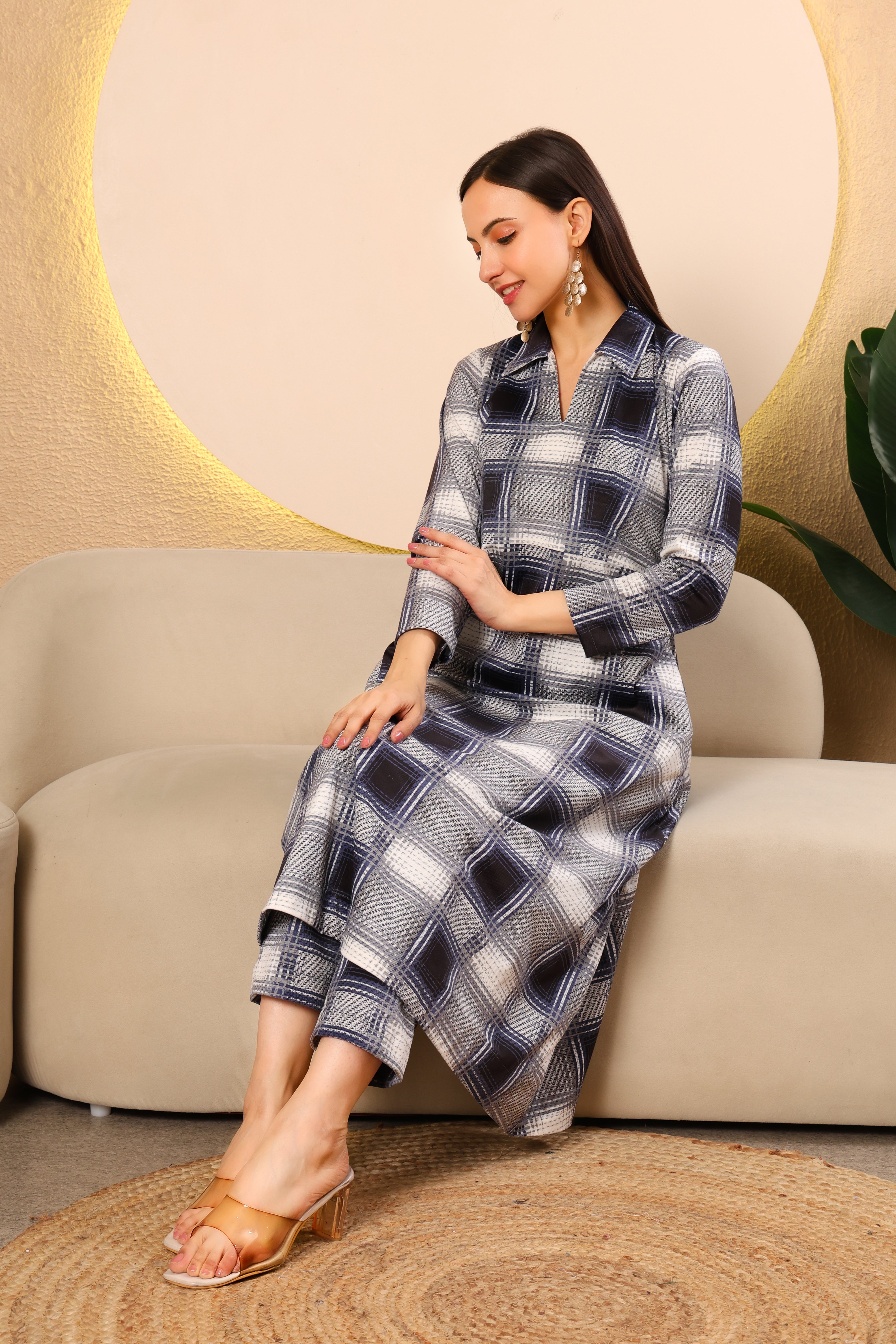Black & Grey Checked Kurta Set