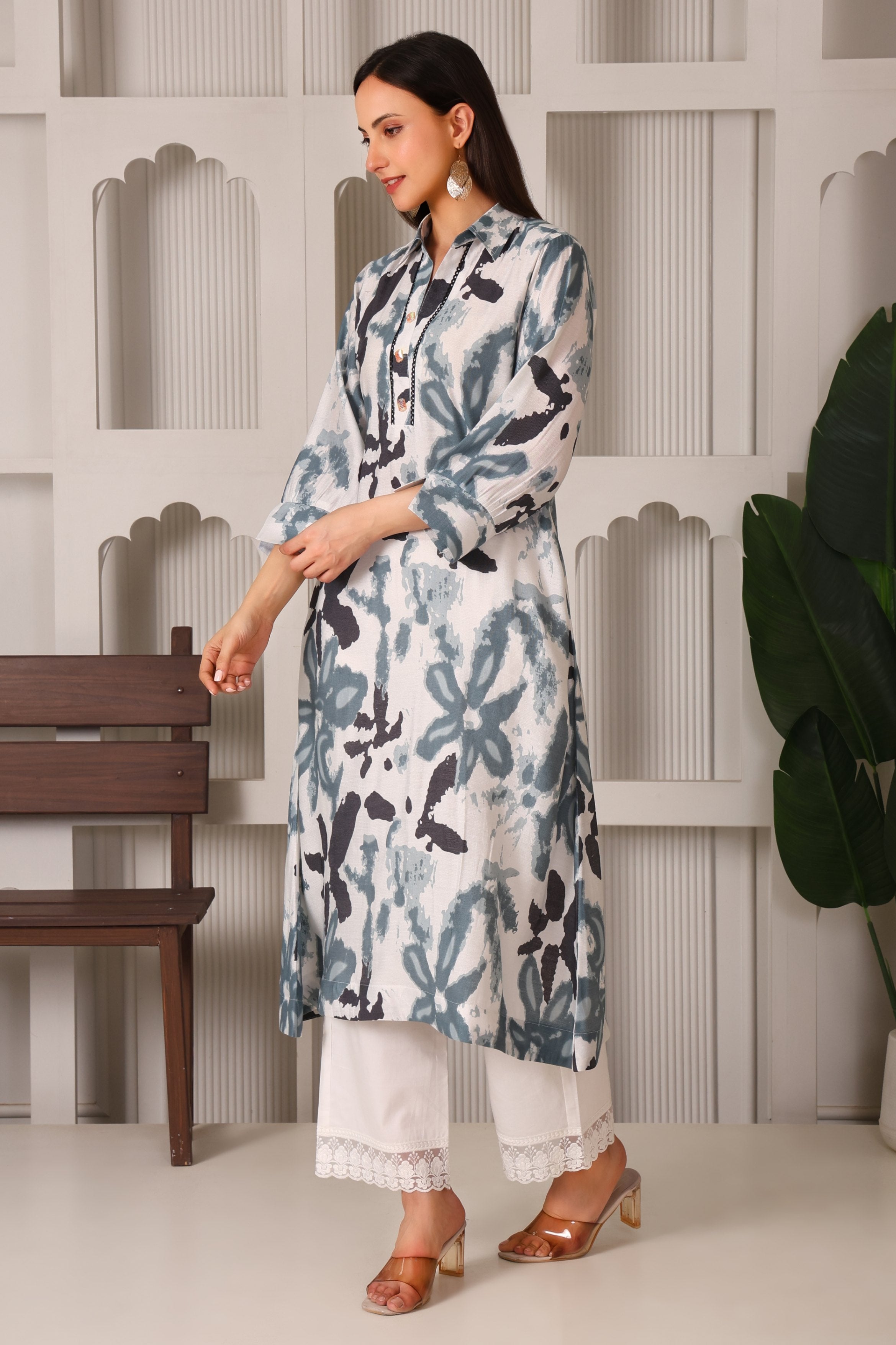 Modern Muse Cotton Linen Collar Kurta Set