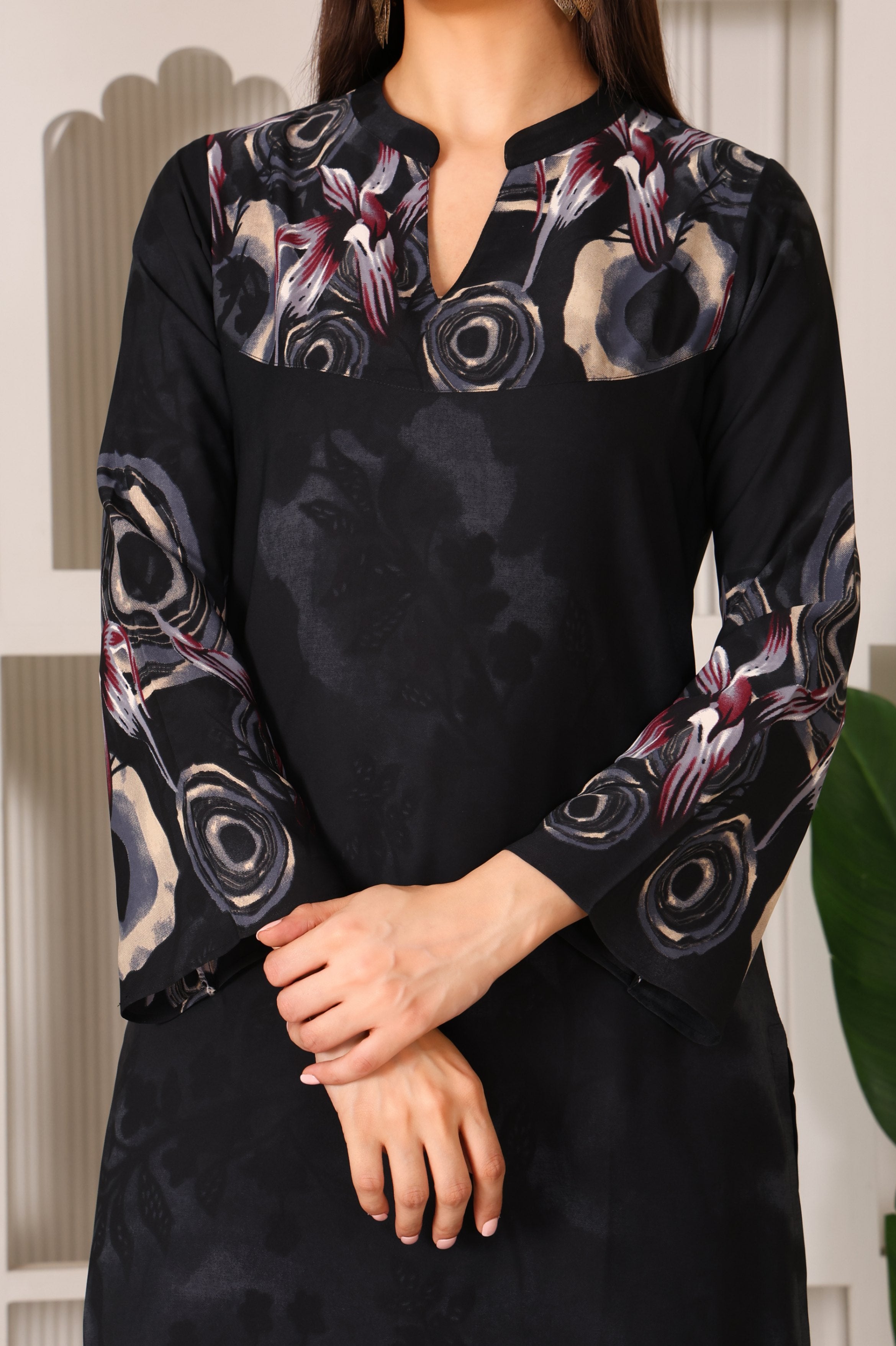 Minimal Crepe Kurta Set  with Chinese Collar