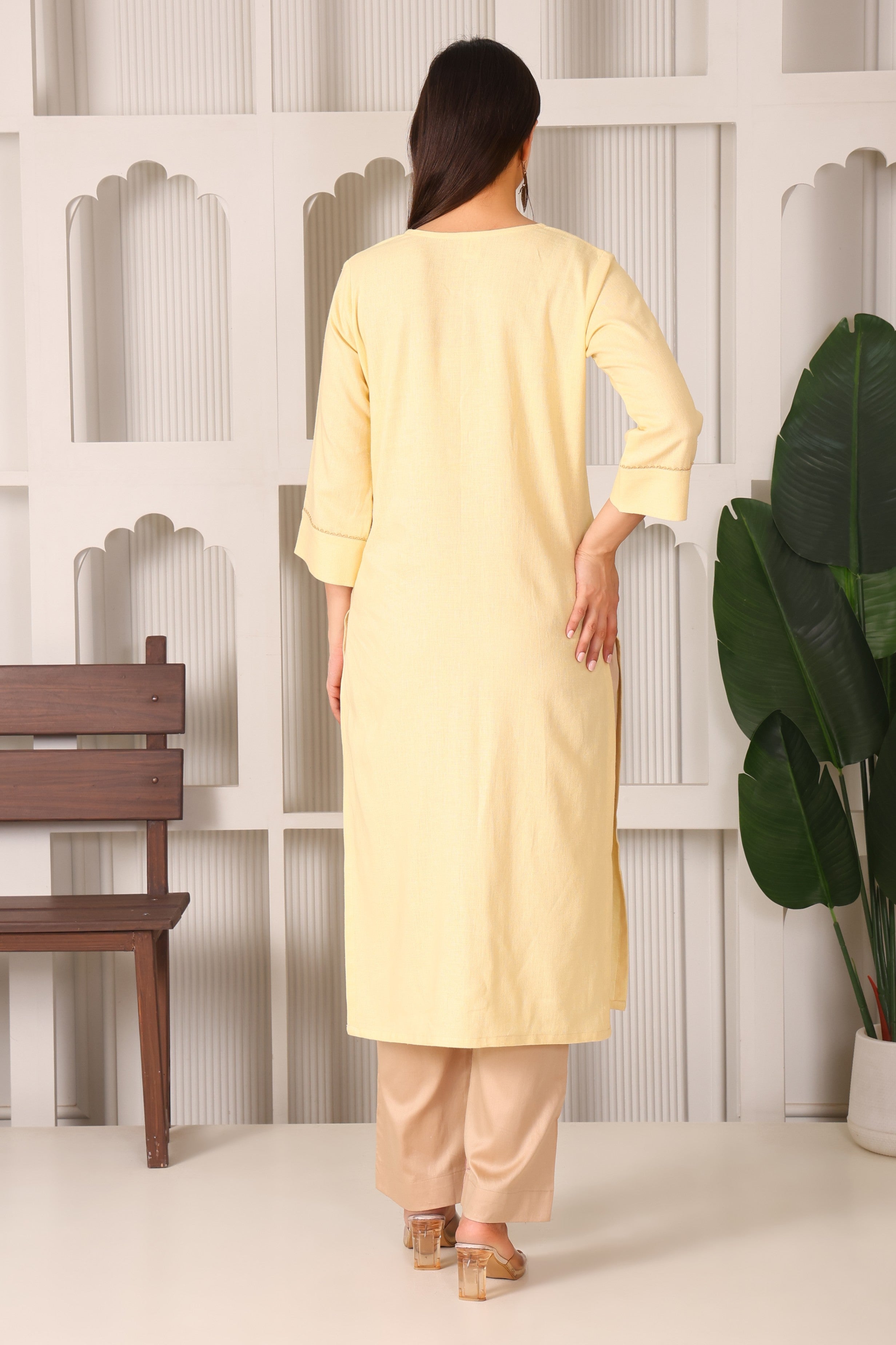 Linen Kurta Set with Front Embroidery