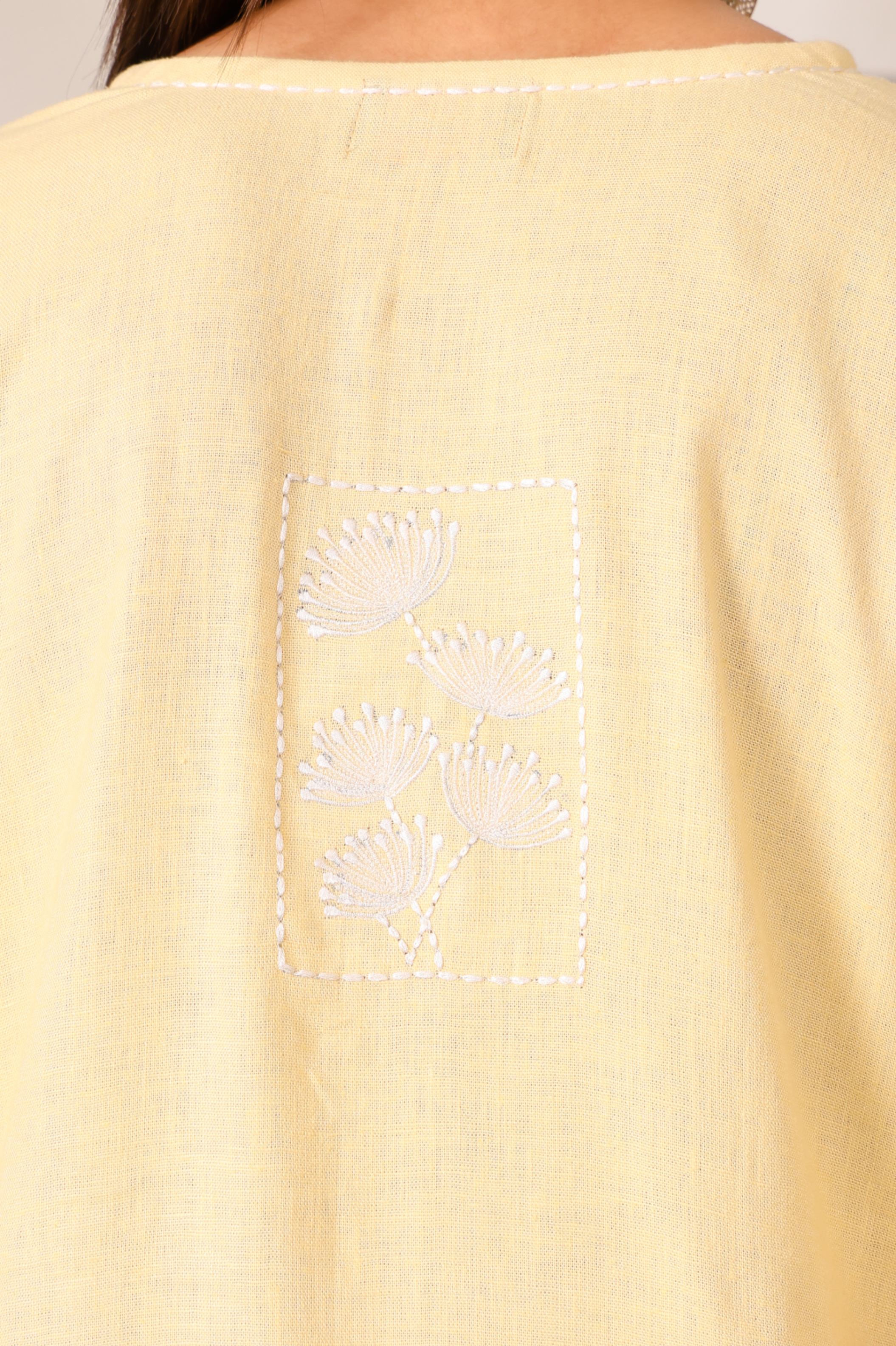 Linen A-Line Kurta Set with Back Embroidery
