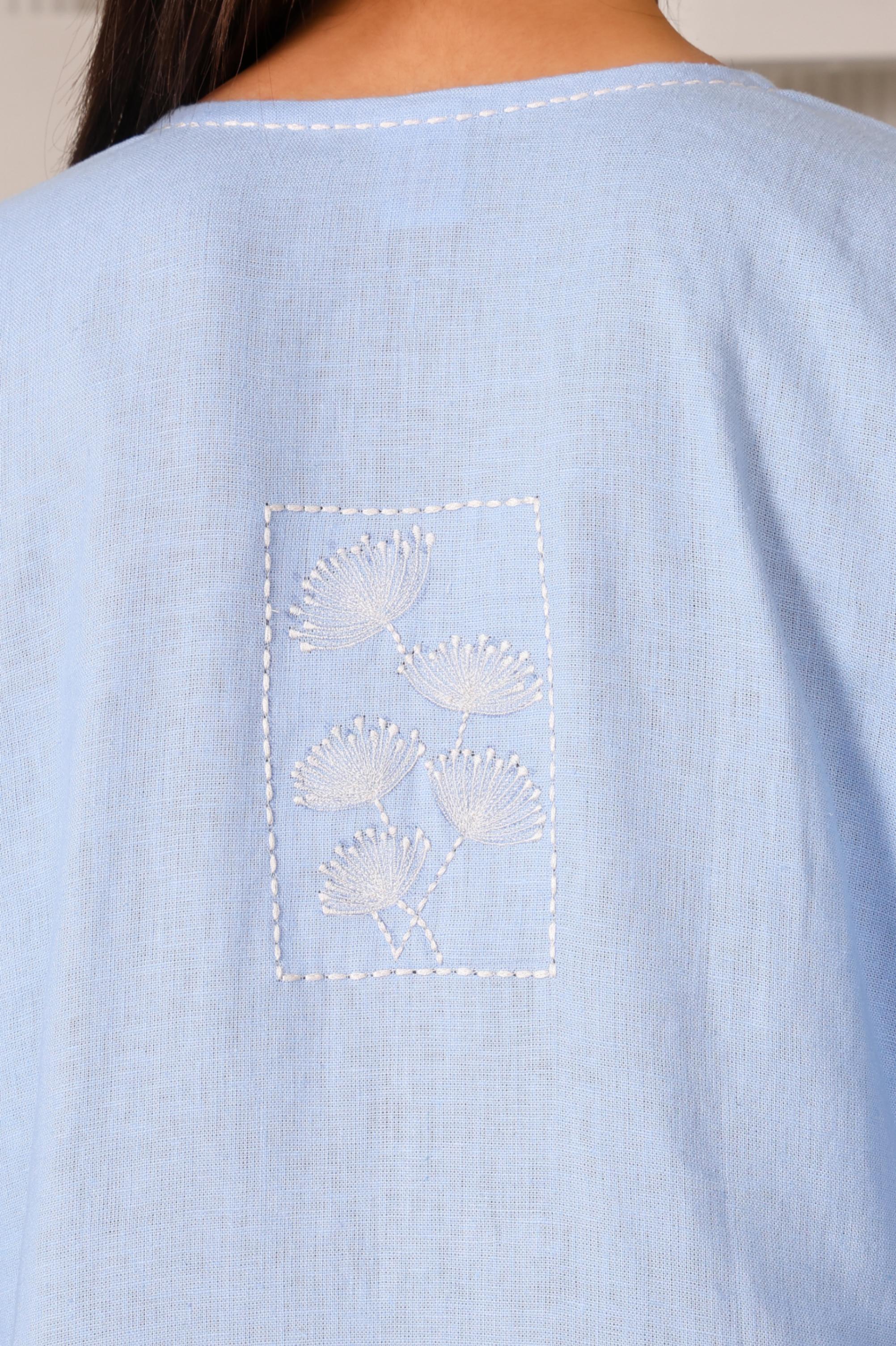 Linen A-Line Kurta Set with Back Embroidery