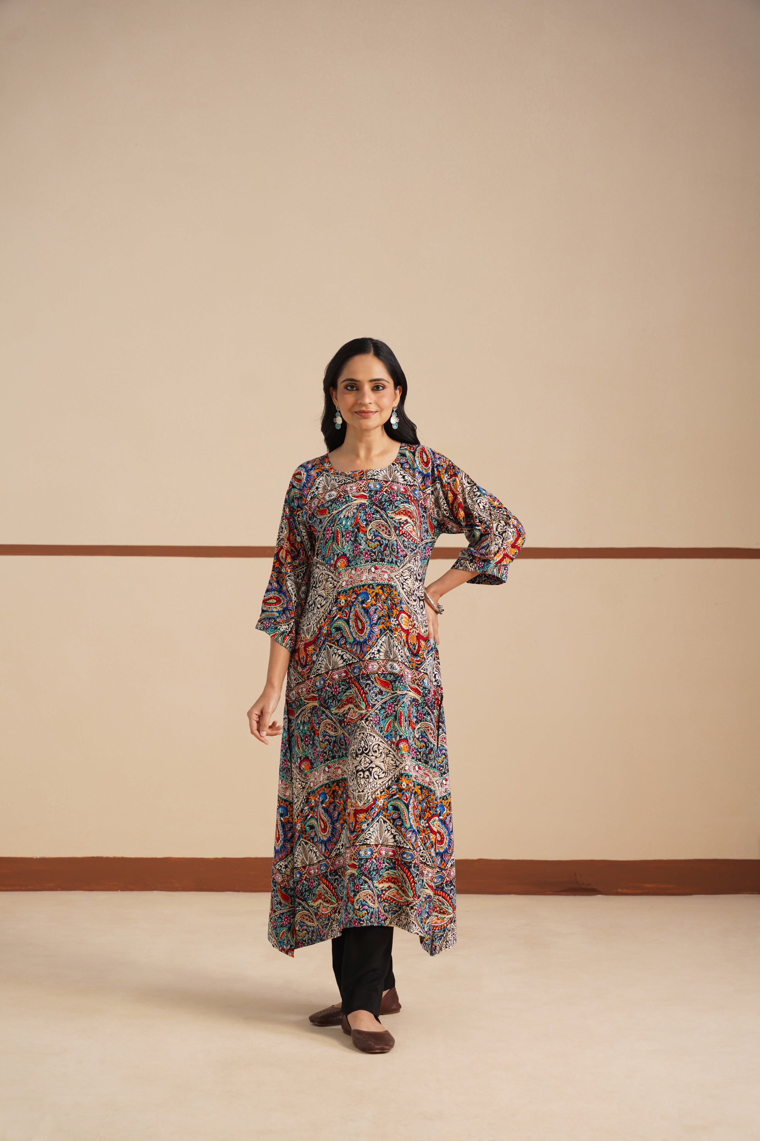 Multicolor Broadneck Rayon Kurti