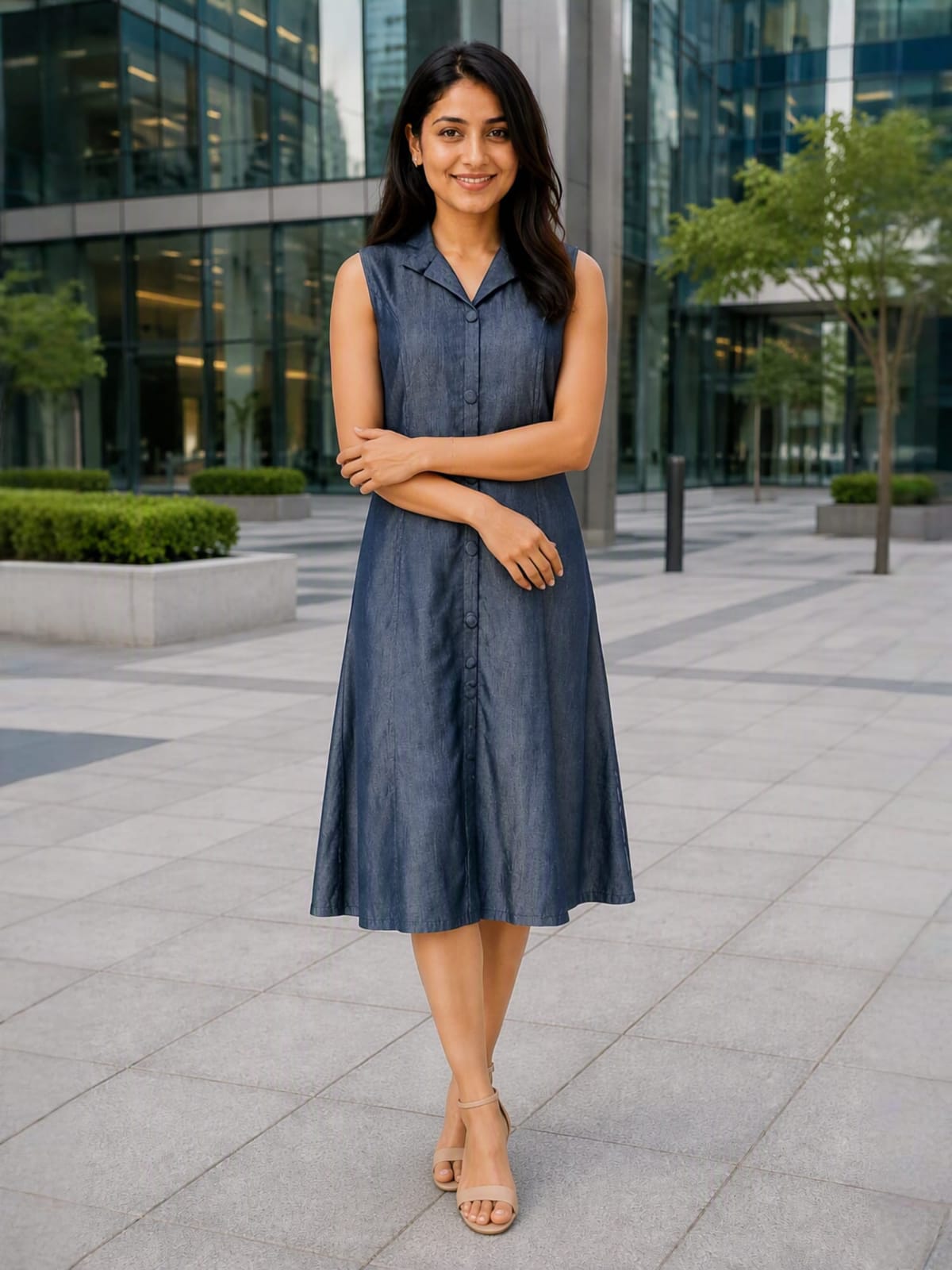 Graceful and Comfortable denim midi with pocket